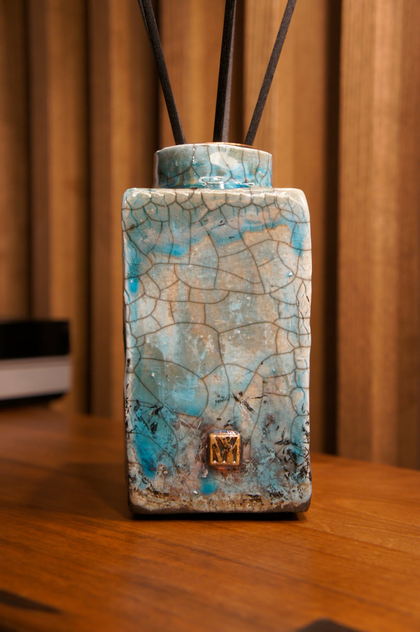 Ceramic diffuser for home fragrances. Raku firing