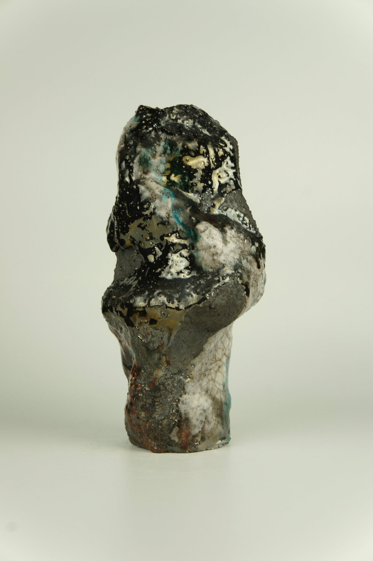 Ceramic art object. Raw texture and raku