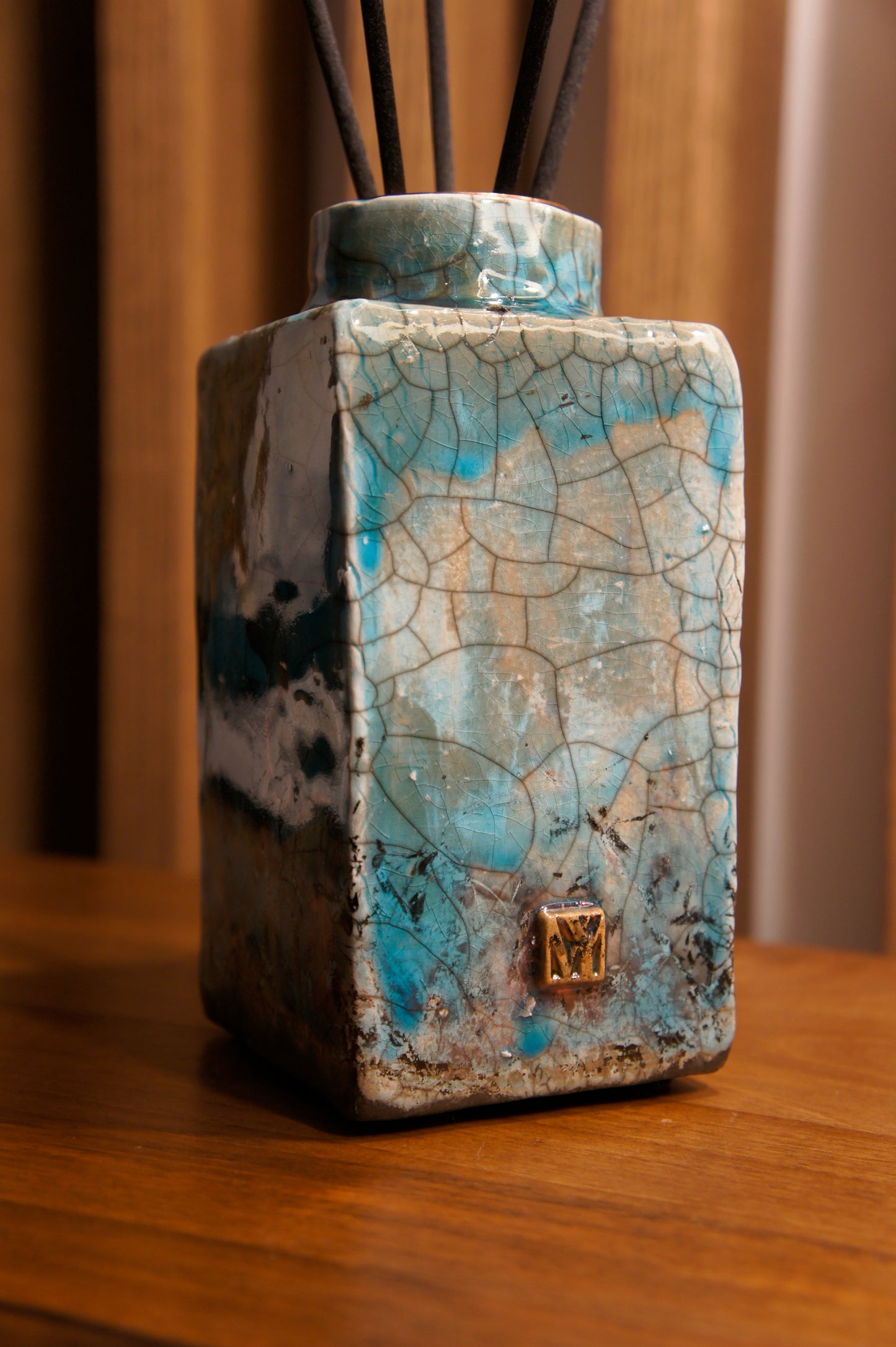 Ceramic diffuser for home fragrances. Raku firing