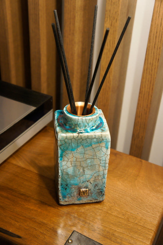 Ceramic diffuser for home fragrances. Raku firing