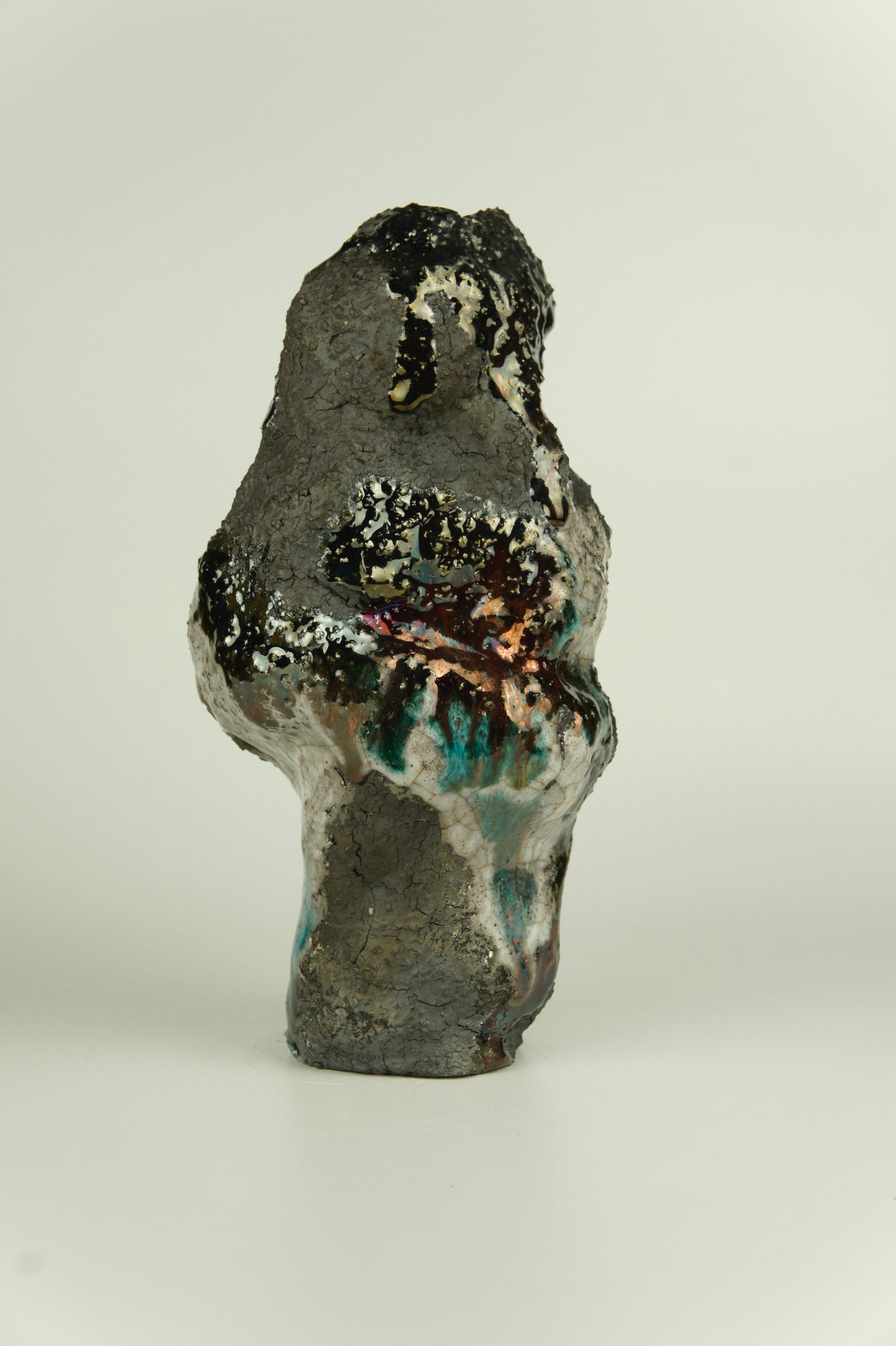 Ceramic art object. Raw texture and raku