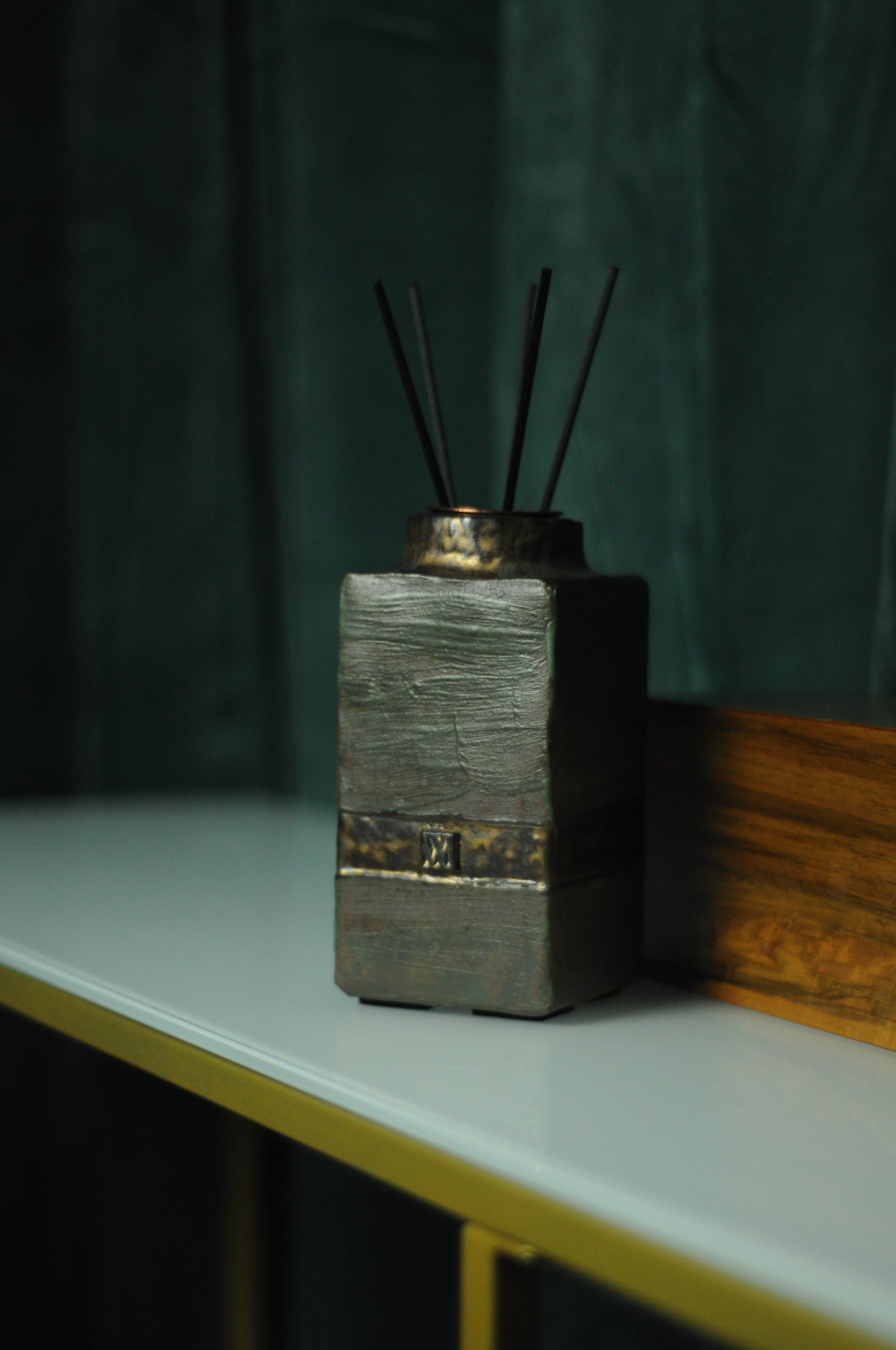 Golden matt colour Ceramic diffuser for home fragrances. Wabi-sabi collection